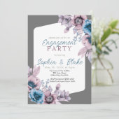 青と紫のフローラグレー婚約パーティ 招待状 (スタンド正面)
