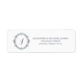 青と紫のフローラリース結婚ズモノグラム ラベル (正面)