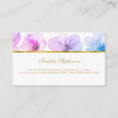 青と紫のフローラ水彩色のエレガント美しい 名刺 (裏面)