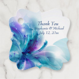 青と紫のフローラ結婚デザイン フェイバータグ