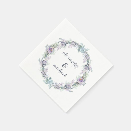 青と紫のフローラ結婚リース スタンダードカクテルナプキン (角)