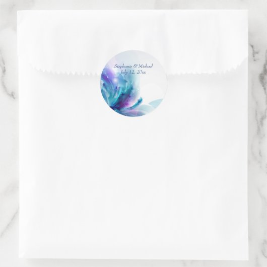 青と紫のフローラ結婚封筒用シール ラウンドシール (バッグ)