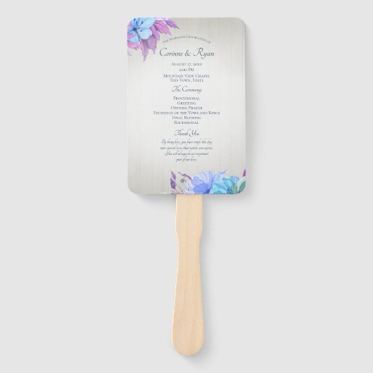 青と紫のフローラ結婚式 プログラムファン ハンドファン (正面)