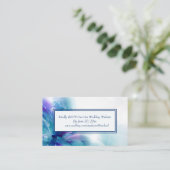 青と紫のフローラ結婚式RSVP エンクロージャーカード (スタンド正面)