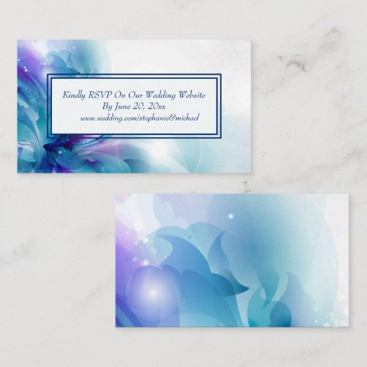 青と紫のフローラ結婚式RSVP エンクロージャーカード (正面/裏面)