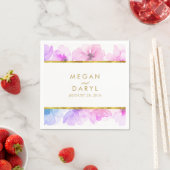青と紫のフローラ金ゴールドフレ結婚ーム スタンダードカクテルナプキン (インサイチュ)