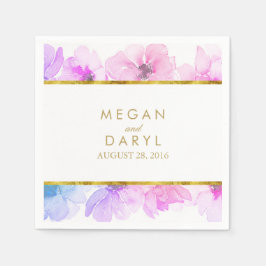 青と紫のフローラ金ゴールドフレ結婚ーム スタンダードカクテルナプキン