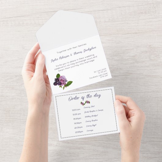 青と紫のフローラ オールインワン招待状 (貼ってはがせる)