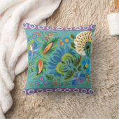 青と紫のフローラ クッション (ブランケット)