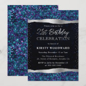 青と紫のマーメイドスケール 涙 21歳の誕生日 招待状 (正面/裏面)
