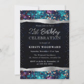 青と紫のマーメイドスパンコル 21歳の誕生日 招待状 (正面)