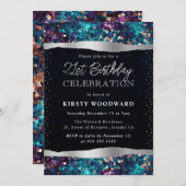 青と紫のマーメイドスパンコル 21歳の誕生日 招待状 (正面/裏面)