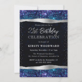 青と紫のマーメイドスパンコール 21歳の誕生日 招待状 (正面)