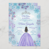 青と紫のメキシコの女の子の冬のミカンス 招待状 (正面/裏面)