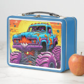 青と紫のモンスタートラック メタルランチボックス (インサイチュ)