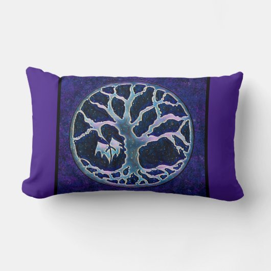 青と紫のライフトラベル枕の木 ランバークッション (正面)