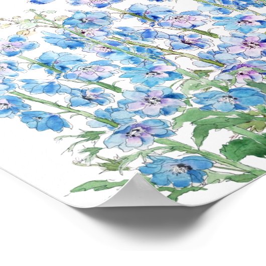 青と紫のラークスパーフィールドの水色 ポスター (角)