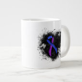 青と紫のリボンのグランジハート ジャンボコーヒーマグカップ (正面右)