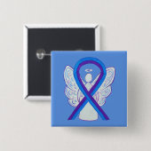 青と紫のリボン認識度エンジェルピン 缶バッジ (正面&裏面)