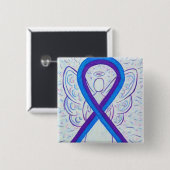 青と紫のリボン認識度エンジェルピン 缶バッジ (正面&裏面)