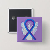 青と紫のリボン認識度エンジェルピン 缶バッジ (正面&裏面)