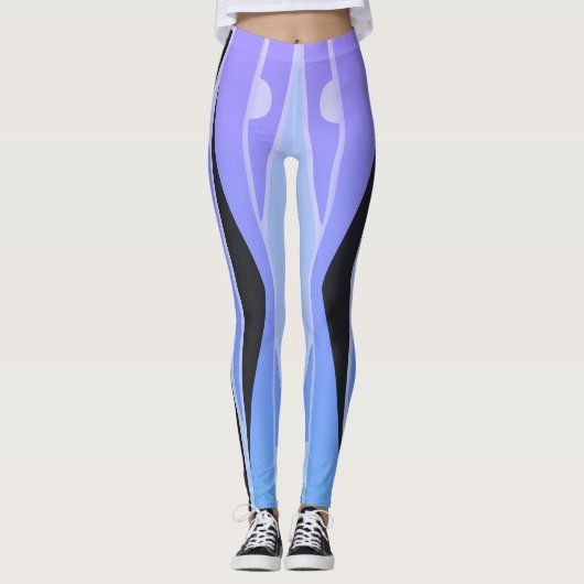 青と紫のレギンスと波形の黒いストライプ レギンス (正面)
