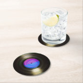 青と紫のレトロレコード ラウンドペーパーコースター (インサイチュ)