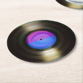 青と紫のレトロレコード ラウンドペーパーコースター (アングル)