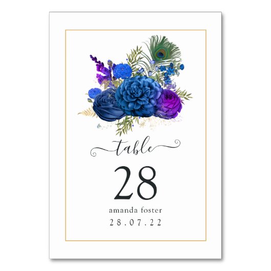青と紫のヴィンテージ孔雀フローラ テーブルナンバー (正面)