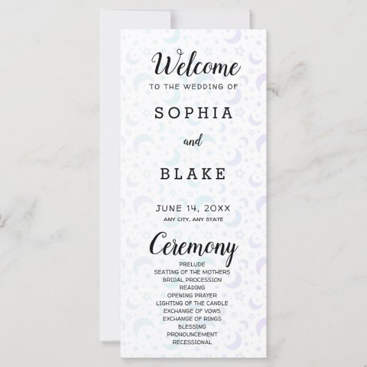 青と紫の三日月の結婚式 プログラム (正面)