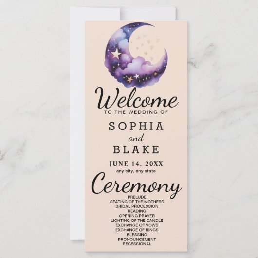 青と紫の三日月結婚式 プログラム (正面)
