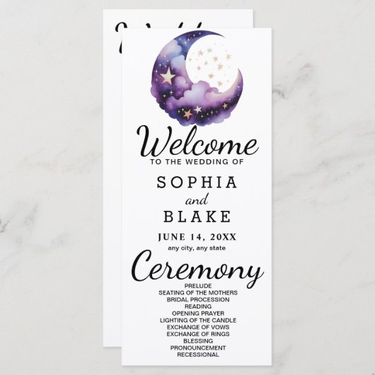 青と紫の三日月結婚式 プログラム (正面/裏面)