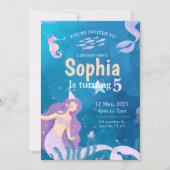 青と紫の人魚の誕生日パーティーの招待 招待状 (正面)