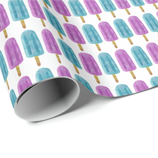 青と紫の凍ってい氷のポップ・アートの夏のパターン ラッピングペーパー (ロールコーナー)