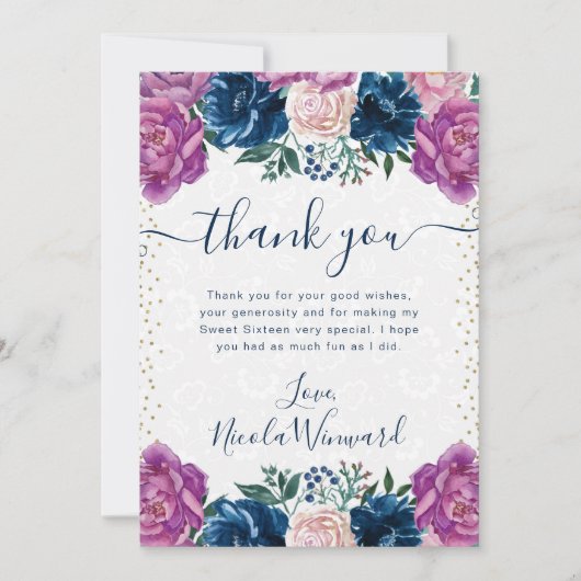 青と紫の夏の花Sweet 16 サンキューカード (正面)