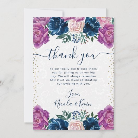 青と紫の夏結婚の花 サンキューカード (正面)