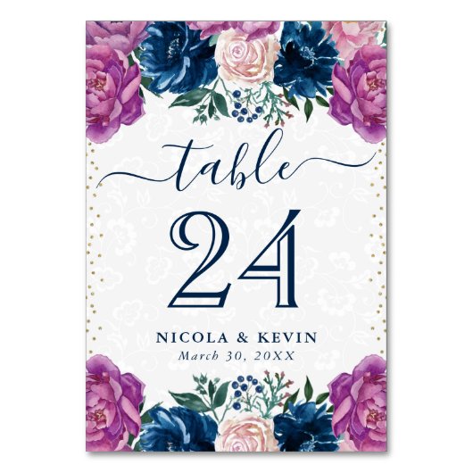 青と紫の夏結婚の花 テーブルナンバー (正面)