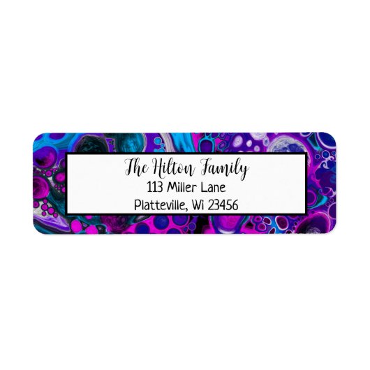 青と紫の大理石の流体アート ラベル (正面)