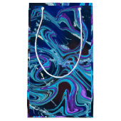 青と紫の大理石の虹色の渦巻き スモールペーパーバッグ (正面)