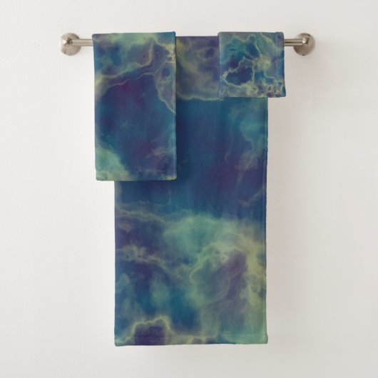 青と紫の大理石抽象芸術 バスタオルセット (インサイチュ)