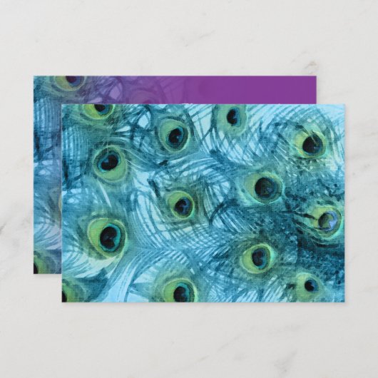 青と紫の孔雀の応答カード 出欠カード (正面/裏面)