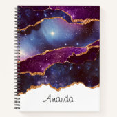 青と紫の宇宙&星と金ゴールドリボンノート ノートブック (正面)
