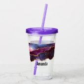 青と紫の宇宙&星と金ゴールドリボン アクリルタンブラー (裏面)