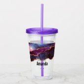 青と紫の宇宙&星と金ゴールドリボン アクリルタンブラー (正面)