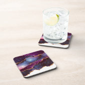 青と紫の宇宙&星と金ゴールドリボン コースター (右側)