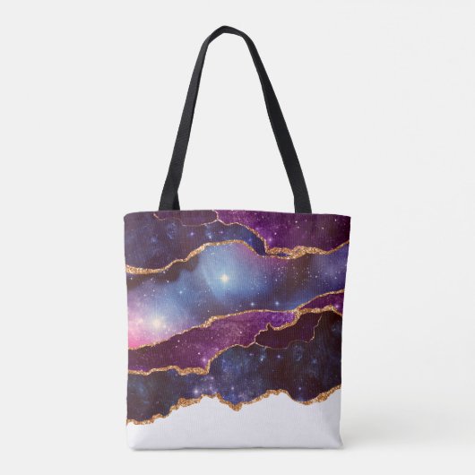 青と紫の宇宙&星と金ゴールドリボン トートバッグ (裏面)