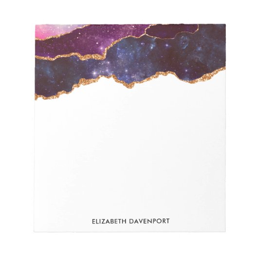 青と紫の宇宙&星と金ゴールドリボン ノートパッド (正面)