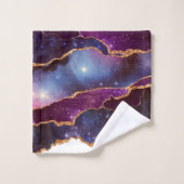 青と紫の宇宙&星と金ゴールドリボン バスタオルセット (ウォッシュタオル)