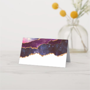 青と紫の宇宙&星と金ゴールドリボン プレイスカード