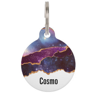 青と紫の宇宙&星と金ゴールドリボン ペット　ネームタグ